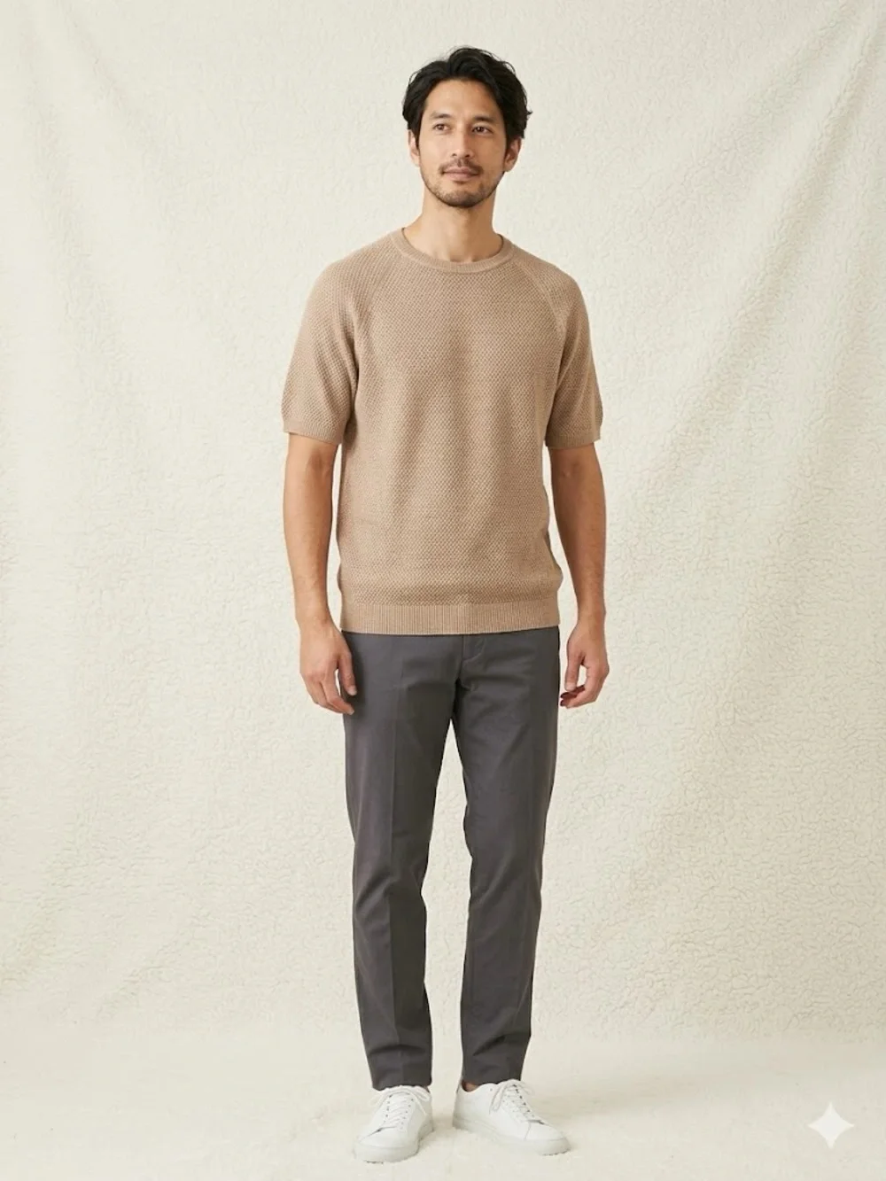 Men's Edifice Short-Sleeve Waffle Knit Sweater in Taupe, size small (EU 46)